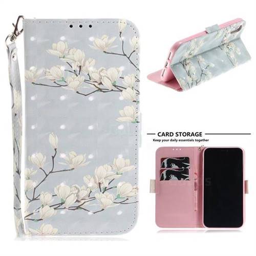 Magnolia Flower 3D Painted Leather Wallet Phone Case for iPhone Xr (6.1 inch)