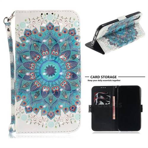 Peacock Mandala 3D Painted Leather Wallet Phone Case for iPhone Xr (6.1 inch)