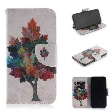 Colored Tree PU Leather Wallet Case for iPhone Xr (6.1 inch)