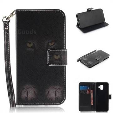 Mysterious Cat Hand Strap Leather Wallet Case for iPhone Xr (6.1 inch)
