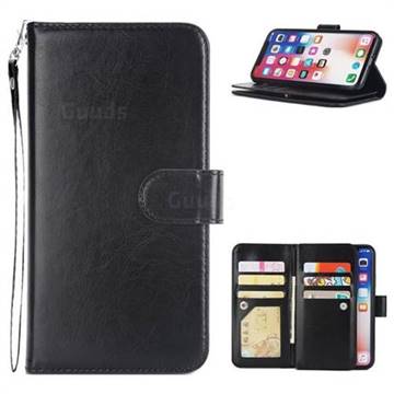 9 Card Photo Frame Smooth PU Leather Wallet Phone Case for iPhone Xr (6.1 inch) - Black
