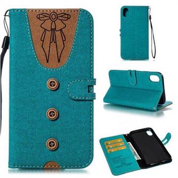 Ladies Bow Clothes Pattern Leather Wallet Phone Case for iPhone Xr (6.1 inch) - Green
