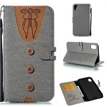 Ladies Bow Clothes Pattern Leather Wallet Phone Case for iPhone Xr (6.1 inch) - Gray