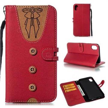 Ladies Bow Clothes Pattern Leather Wallet Phone Case for iPhone Xr (6.1 inch) - Red