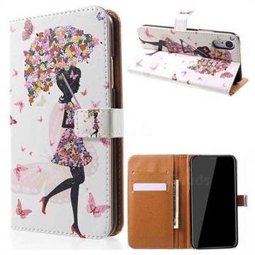 Flower Umbrella Girl Leather Wallet Case for iPhone Xr (6.1 inch)