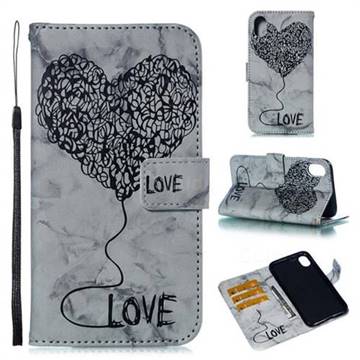 Marble Heart PU Leather Wallet Phone Case for iPhone Xr (6.1 inch) - Black