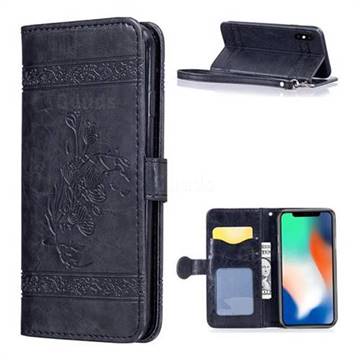 Luxury Retro Oil Wax Embossed PU Leather Wallet Case for iPhone Xr (6.1 inch) - Black