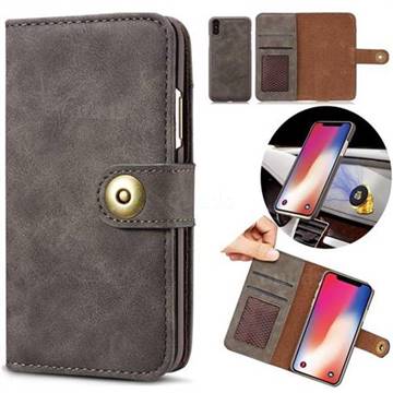 Luxury Vintage Split Separated Leather Wallet Case for iPhone Xr (6.1 inch) - Black