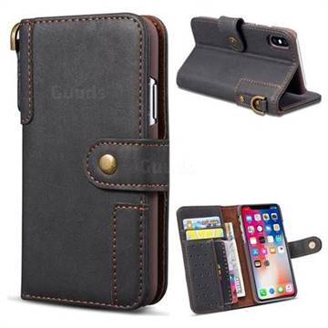 Retro Luxury Cowhide Leather Wallet Case for iPhone Xr (6.1 inch) - Black
