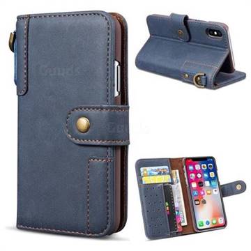 Retro Luxury Cowhide Leather Wallet Case for iPhone Xr (6.1 inch) - Blue