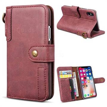 Retro Luxury Cowhide Leather Wallet Case for iPhone Xr (6.1 inch) - Wine Red