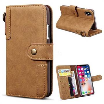 Retro Luxury Cowhide Leather Wallet Case for iPhone Xr (6.1 inch) - Brown