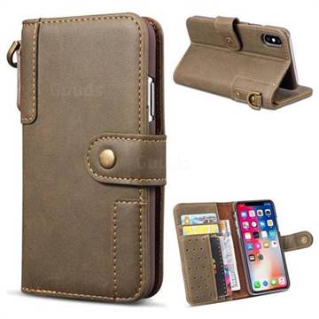 Retro Luxury Cowhide Leather Wallet Case for iPhone Xr (6.1 inch) - Coffee