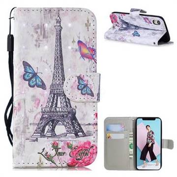 Paris Tower 3D Painted Leather Wallet Phone Case for iPhone Xr (6.1 inch)