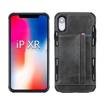 Luxury Shatter-resistant Leather Coated Card Phone Case for iPhone Xr (6.1 inch) - Gray