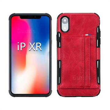 Luxury Shatter-resistant Leather Coated Card Phone Case for iPhone Xr (6.1 inch) - Red