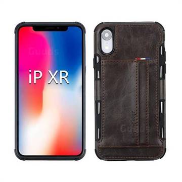 Luxury Shatter-resistant Leather Coated Card Phone Case for iPhone Xr (6.1 inch) - Coffee