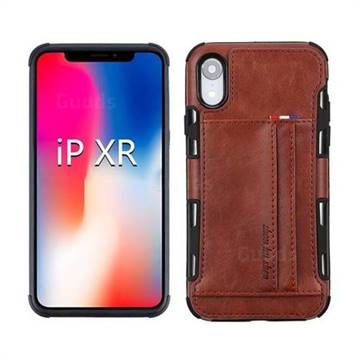 Luxury Shatter-resistant Leather Coated Card Phone Case for iPhone Xr (6.1 inch) - Brown