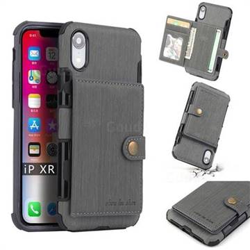 Brush Multi-function Leather Phone Case for iPhone Xr (6.1 inch) - Gray
