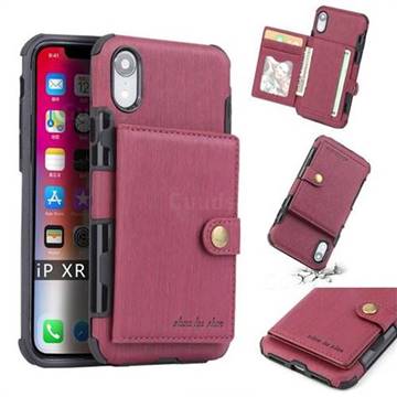 Brush Multi-function Leather Phone Case for iPhone Xr (6.1 inch) - Wine Red
