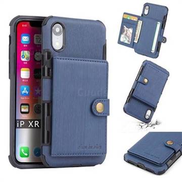 Brush Multi-function Leather Phone Case for iPhone Xr (6.1 inch) - Blue