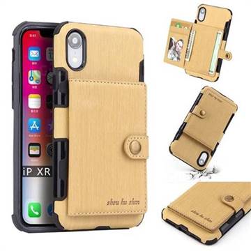 Brush Multi-function Leather Phone Case for iPhone Xr (6.1 inch) - Golden