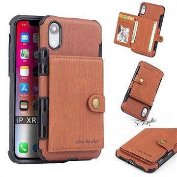 Brush Multi-function Leather Phone Case for iPhone Xr (6.1 inch) - Brown