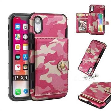 Camouflage Multi-function Leather Phone Case for iPhone Xr (6.1 inch) - Rose