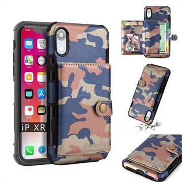 Camouflage Multi-function Leather Phone Case for iPhone Xr (6.1 inch) - Blue