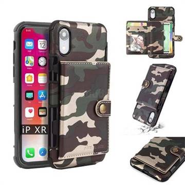 Camouflage Multi-function Leather Phone Case for iPhone Xr (6.1 inch) - Army Green
