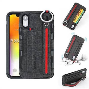 British Style Canvas Pattern Multi-function Leather Phone Case for iPhone Xr (6.1 inch) - Black