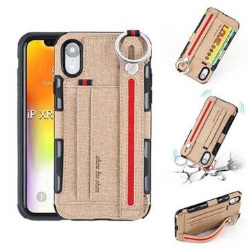 British Style Canvas Pattern Multi-function Leather Phone Case for iPhone Xr (6.1 inch) - Khaki