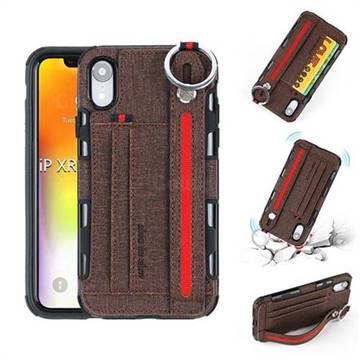 British Style Canvas Pattern Multi-function Leather Phone Case for iPhone Xr (6.1 inch) - Brown