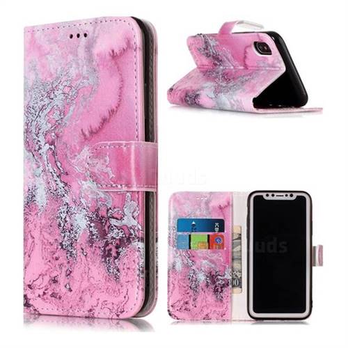 Pink Seawater PU Leather Wallet Case for iPhone Xr (6.1 inch)