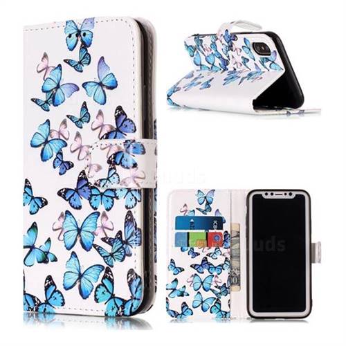 Blue Vivid Butterflies PU Leather Wallet Case for iPhone Xr (6.1 inch)