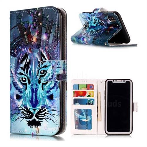 Ice Wolf 3D Relief Oil PU Leather Wallet Case for iPhone Xr (6.1 inch)