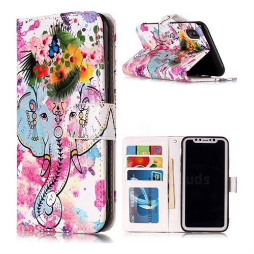 Flower Elephant 3D Relief Oil PU Leather Wallet Case for iPhone Xr (6.1 inch)