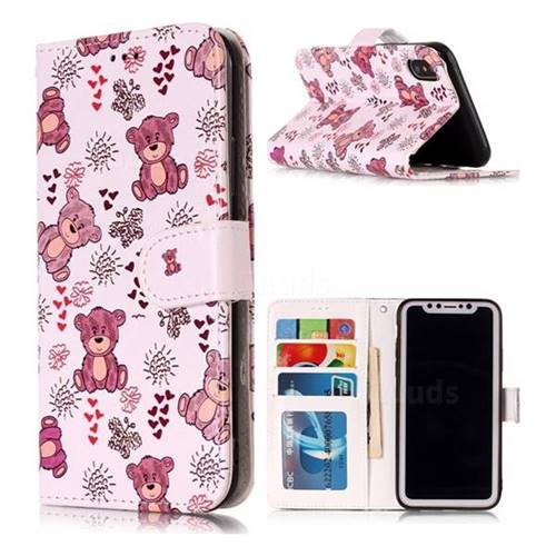 Cute Bear 3D Relief Oil PU Leather Wallet Case for iPhone Xr (6.1 inch)