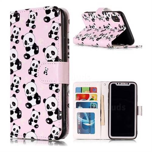 Cute Panda 3D Relief Oil PU Leather Wallet Case for iPhone Xr (6.1 inch)