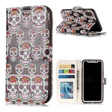 Flower Skull 3D Relief Oil PU Leather Wallet Case for iPhone Xr (6.1 inch)