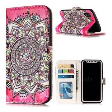 Rose Mandala 3D Relief Oil PU Leather Wallet Case for iPhone Xr (6.1 inch)