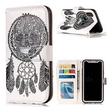 Wind Chimes Skull 3D Relief Oil PU Leather Wallet Case for iPhone Xr (6.1 inch)