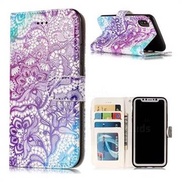 Purple Lotus 3D Relief Oil PU Leather Wallet Case for iPhone Xr (6.1 inch)