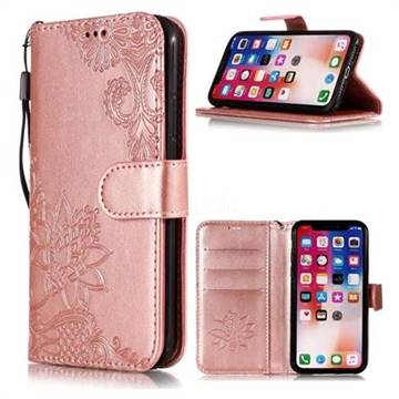 Intricate Embossing Lotus Mandala Flower Leather Wallet Case for iPhone Xr (6.1 inch) - Rose Gold