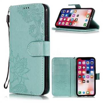 Intricate Embossing Lotus Mandala Flower Leather Wallet Case for iPhone Xr (6.1 inch) - Green