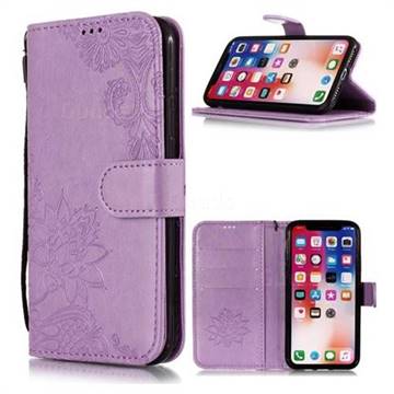 Intricate Embossing Lotus Mandala Flower Leather Wallet Case for iPhone Xr (6.1 inch) - Purple