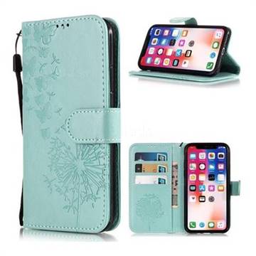 Intricate Embossing Dandelion Butterfly Leather Wallet Case for iPhone Xr (6.1 inch) - Green