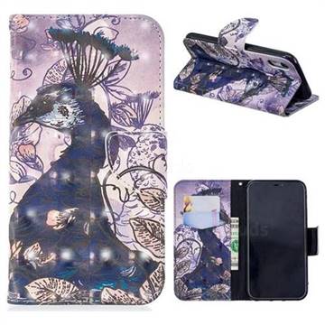 Purple Peacock 3D Painted Leather Wallet Phone Case for iPhone Xr (6.1 inch)