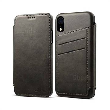 Suteni Retro Classic Card Slots PU Leather Wallet Case for iPhone Xr (6.1 inch) - Dark Gray