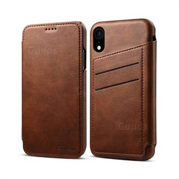 Suteni Retro Classic Card Slots PU Leather Wallet Case for iPhone Xr (6.1 inch) - Brown